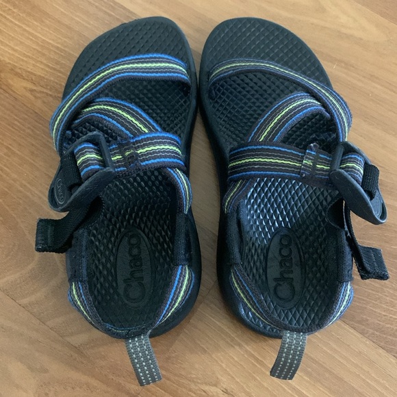 Chaco Z1 EcoTread Spark Striped Blue & Green Hiking Outdoor Sandals Kids Size 11 - Picture 7 of 13